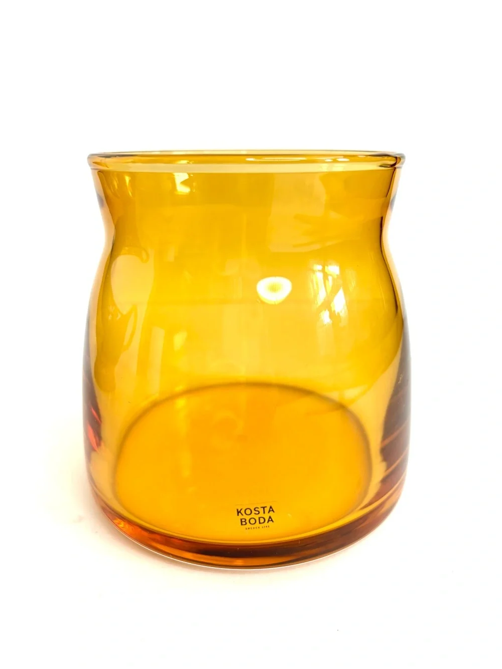 Kosta Boda Sweden Honey Amber-Toned Sculptural Minimalist‎ Blown Art Glass Vase